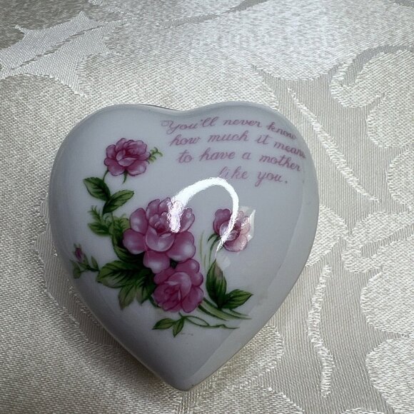 Lefton Rose heart shape trinket box "mother" vanity dresser mothers day - Picture 1 of 8